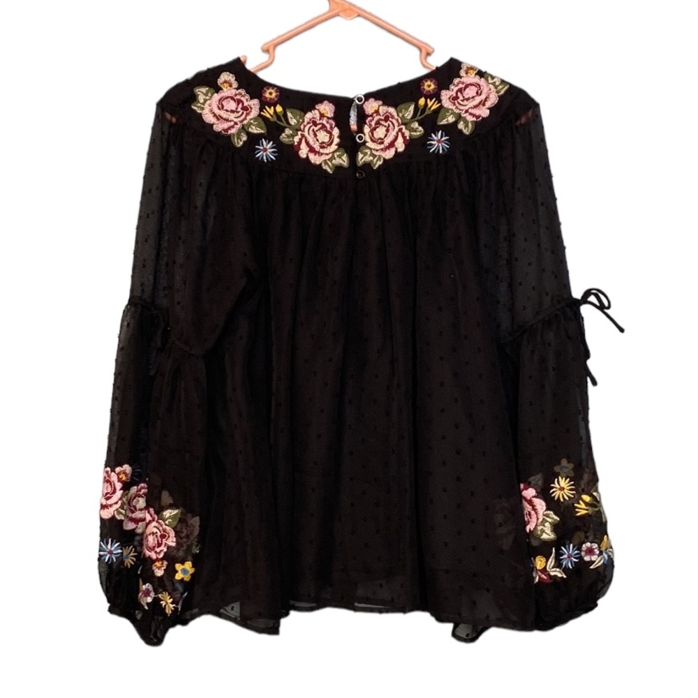 Altar’d State Black Floral Embroidered Blouse - Picture 2 of 5